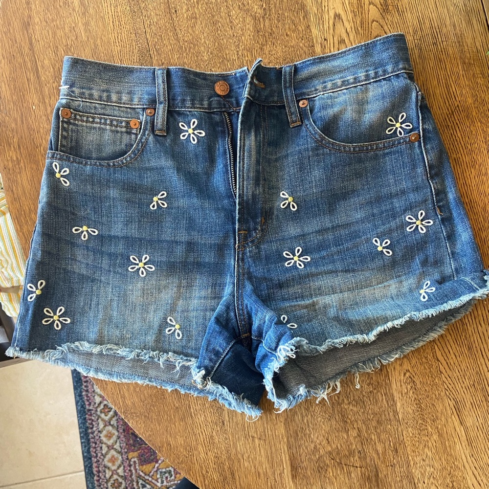 Madewell Denim Cutoffs with flower embroidery